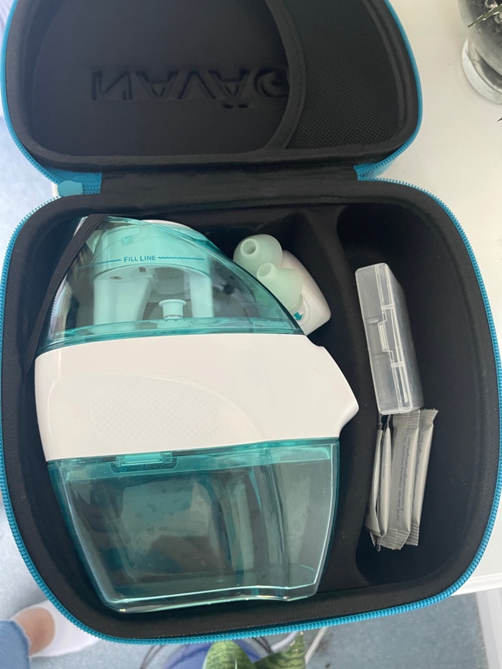 Portable Teal and White Nebulizer with Carry Case